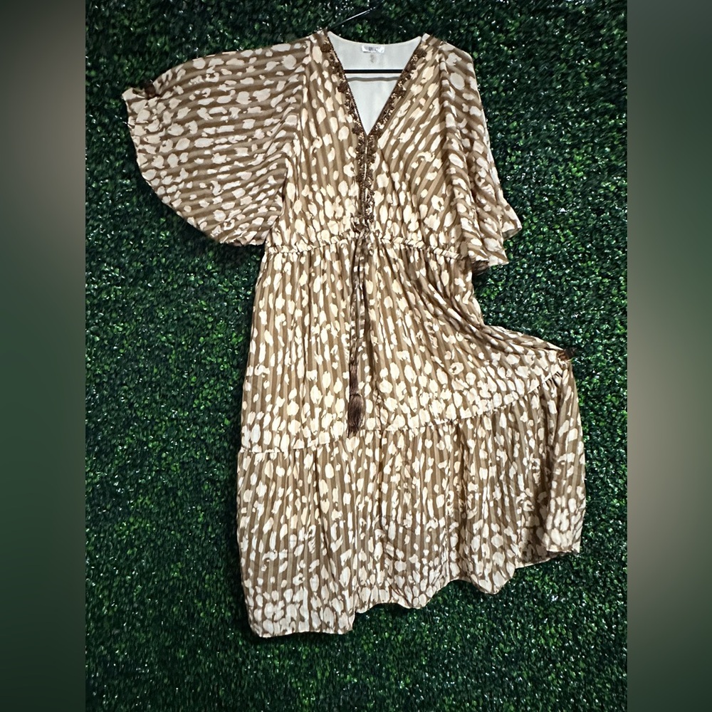 Kaktus Brown and Cream Patterned Dress
